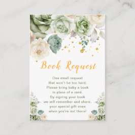 Groen en Crème Bloemen Baby shower Boek Aanvraag Informatiekaartje