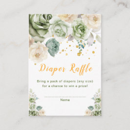 Groen en Crème Bloemen Baby shower Luier Raffle Informatiekaartje