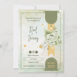 Groen en Crème Bloemenschildering in Waterverf  Kaart