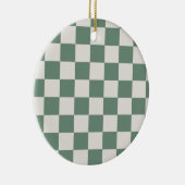 Groen en crème geruit klassiek dampatroon keramisch ornament (Rechts)