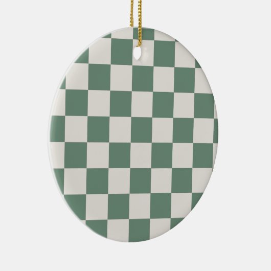 Groen en crème geruit klassiek dampatroon keramisch ornament (Rechts)