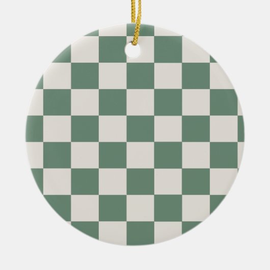 Groen en crème geruit klassiek dampatroon keramisch ornament (Voorkant)