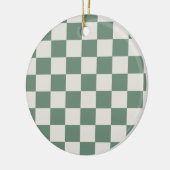 Groen en crème geruit klassiek dampatroon keramisch ornament (Links)