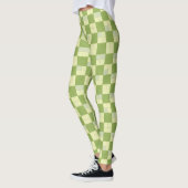 Groen en Crème Geruit Tegel Patroon Leggings (Links)