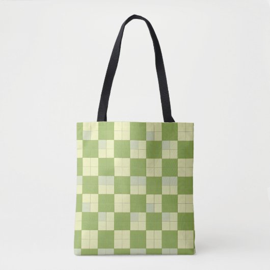Groen en Crème Geruit Tegel Patroon Tote Bag (Voorkant)
