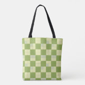 Groen en Crème Geruit Tegel Patroon Tote Bag (Achterkant)