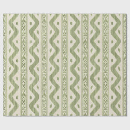 Groen en Crème Ikat Inpakpapier, Geweven Streep Cadeaupapier