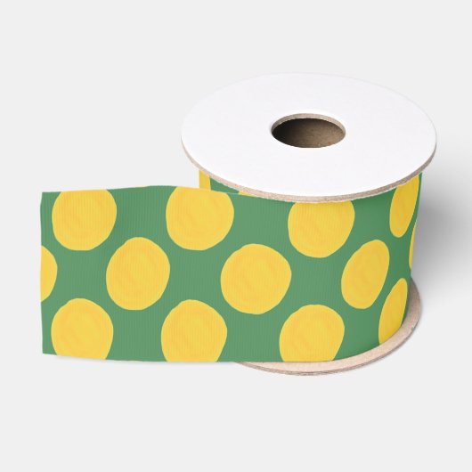 Groen en Crème Stippenpatroon Grosgrain Lint (Spoel)
