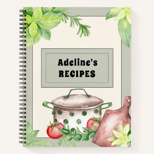 Groen en Crème Vulbaar Receptenboek Notitieboek (Voorkant)