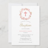 Groen en Cross Koraal Goud Baby Meisje Doop Kaart (Voorkant)