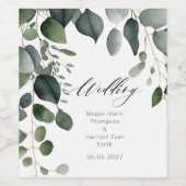 Groen en Eucalyptus Bruiloft Wijn Etiket (Enkel label)