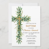 Groen en Eucalyptus Jongens Gouden Doopuitnodiging Kaart (Voorkant)