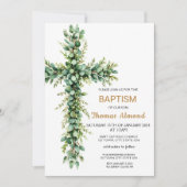 Groen en Eucalyptus Jongens Gouden Doopuitnodiging Kaart (Voorkant)