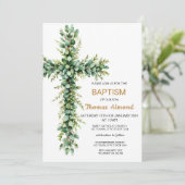 Groen en Eucalyptus Jongens Gouden Doopuitnodiging Kaart (Staand voorkant)