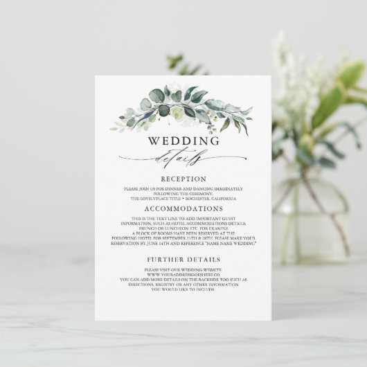 Groen en Eucalyptus Trouwinformatie Gast Informatiekaartje (Staand voorkant)