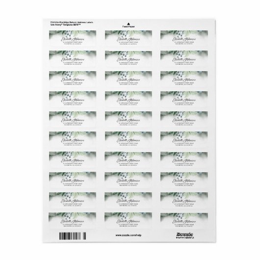 Groen en Eucalyptus Waterverf Bruiloft Etiket (Full Sheet)