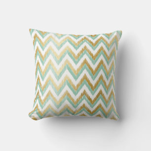 Groen en Faux Gold Folie Chevron Ikat Patroon Kussen