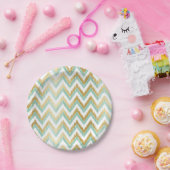 Groen en Faux Gold Folie Chevron Ikat Patroon Papieren Bordje (Feest)