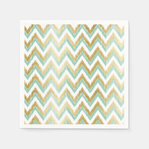 Groen en Faux Gold Folie Chevron Ikat Patroon Servet