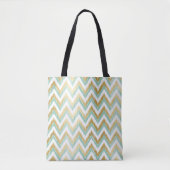 Groen en Faux Gold Folie Chevron Ikat Patroon Tote Bag (Voorkant)
