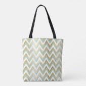 Groen en Faux Gold Folie Chevron Ikat Patroon Tote Bag (Achterkant)