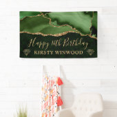 Groen en Faux Gold Glitter Agaat Marmer Sweet 16 Spandoek (Insitu)