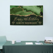 Groen en Faux Gold Glitter Agaat Marmer Sweet 16 Spandoek (Beurs)