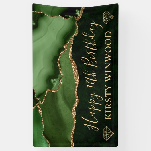 Groen en Faux Gold Glitter Agaat Marmer Sweet 16 Spandoek (Verticaal)