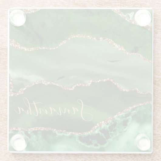 Groen en Faux Gold Glitter Marble Agate Glazen Onderzetter (Achterkant)