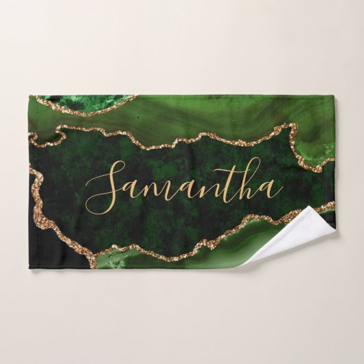 Groen en Faux Gold Glitter Marble Agate Handdoek (Handdoek)