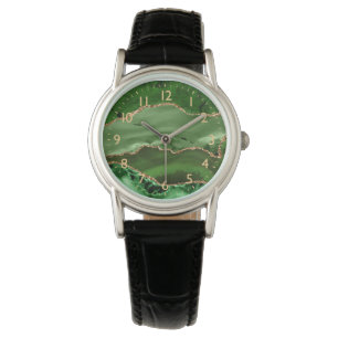 Groen en Faux Gold Glitter Marble Agate Horloge