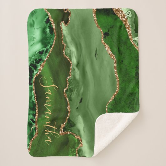 Groen en Faux Gold Glitter Marble Agate Sherpa Deken (Voorkant)