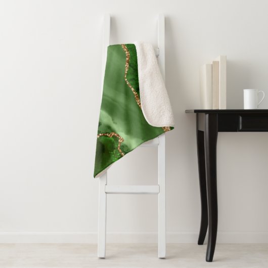 Groen en Faux Gold Glitter Marble Agate Sherpa Deken (In situ)