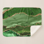 Groen en Faux Gold Glitter Marble Agate Sherpa Deken (Voorkant (horizontaal))