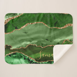 Groen en Faux Gold Glitter Marble Agate Sherpa Deken