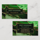 Groen en Faux Gold Glitter Marble Agate Visitekaartje (Voorkant / Achterkant)
