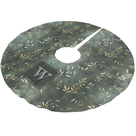 Groen en Faux Gold Olive Leaf Tree Rok Kerstboom Rok (Gekanteld)