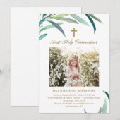 Groen en foto Eerste Heilige Communie Uitnodiging (Voorkant / Achterkant)