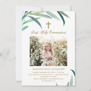 Groen en foto Eerste Heilige Communie Uitnodiging