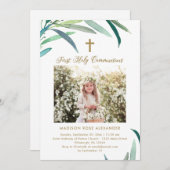 Groen en foto Eerste Heilige Communie Uitnodiging (Voorkant / Achterkant)