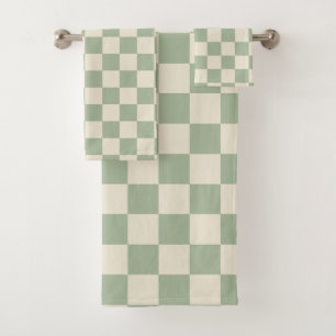 Groen en Gebroken Wit Checkerboard Bad Handdoek