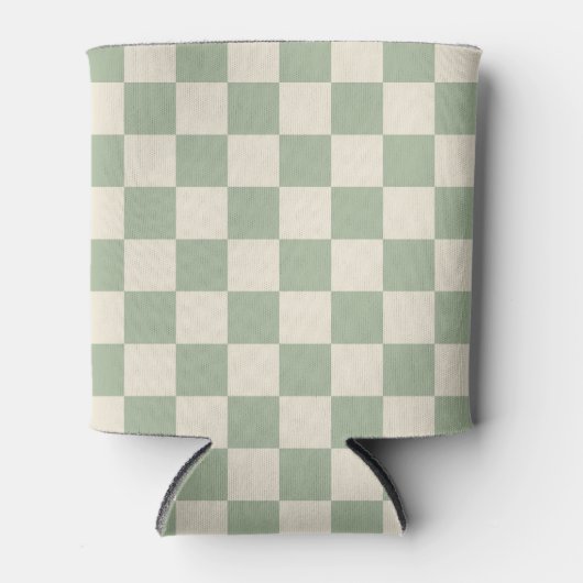 Groen en Gebroken Wit Checkerboard Blikjeskoeler (Voorkant)