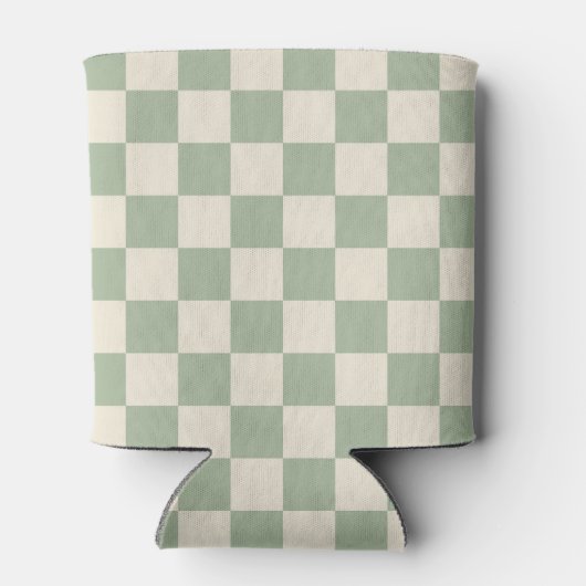 Groen en Gebroken Wit Checkerboard Blikjeskoeler (Achterkant)