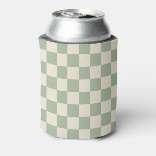 Groen en Gebroken Wit Checkerboard Blikjeskoeler (Blikje Achterkant)
