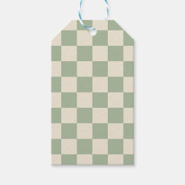 Groen en Gebroken Wit Checkerboard Cadeaulabel