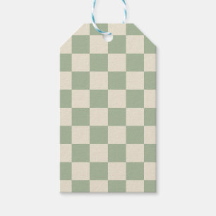 Groen en Gebroken Wit Checkerboard Cadeaulabel