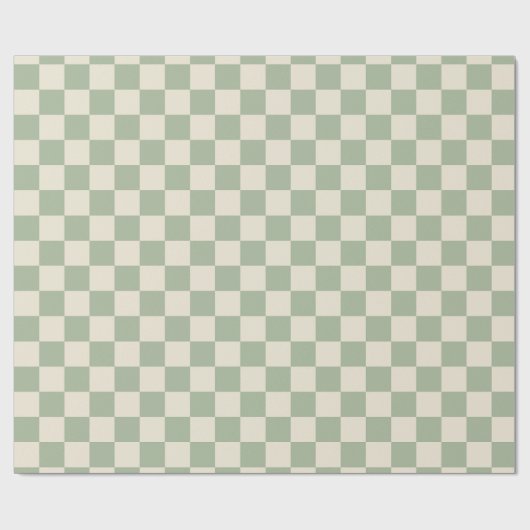 Groen en Gebroken Wit Checkerboard Cadeaupapier (Vlak)
