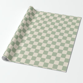 Groen en Gebroken Wit Checkerboard Cadeaupapier