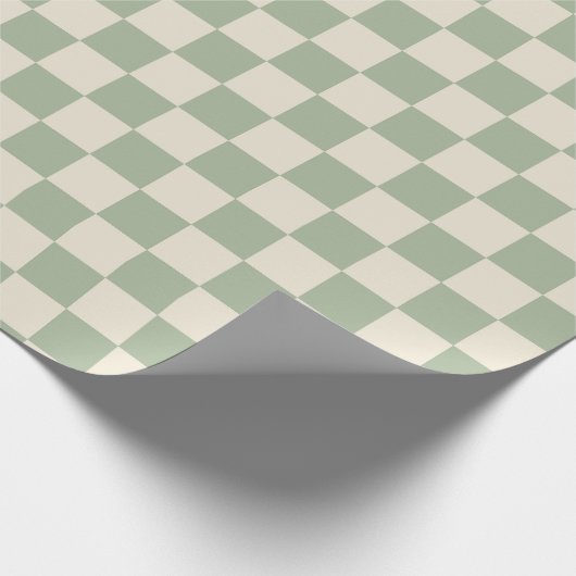 Groen en Gebroken Wit Checkerboard Cadeaupapier (Hoek)