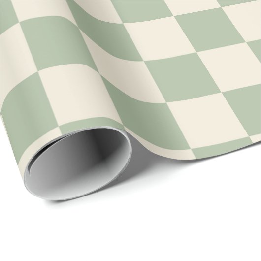 Groen en Gebroken Wit Checkerboard Cadeaupapier (Rol Hoek)